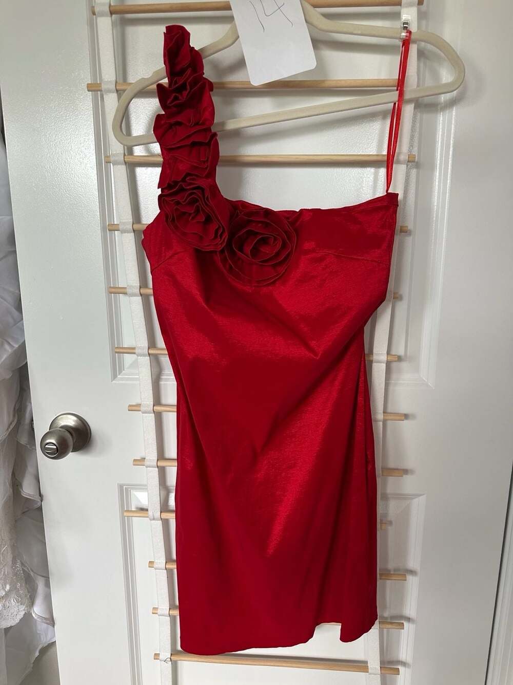 AX Paris Dress Size 14 Red One Shoulder Rosette Cocktail